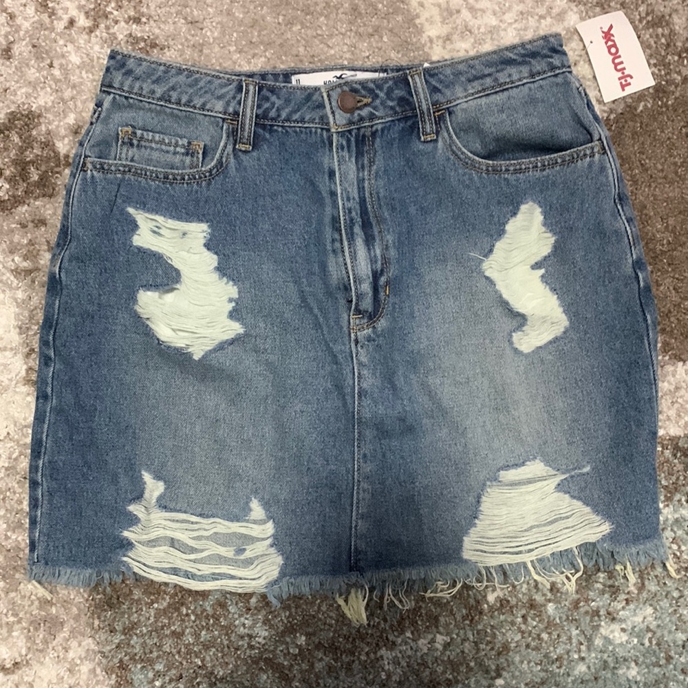 Distressed Hollister Blue Jean Skirt